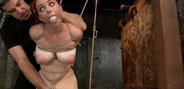  Tied boobs redhead slave anal toyed